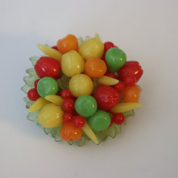 Vintage Unsigned Miriam Haskell? Tutti Frutti Poured Glass Brooch Pin - Picture 1 of 3